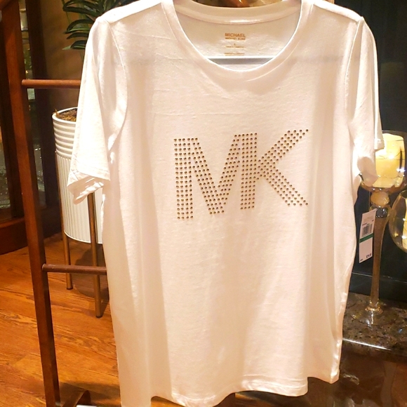 Michael Kors Tops - NWT MICHAEL KORS L WHITE WITH GOLD LOGO T-SHIRT